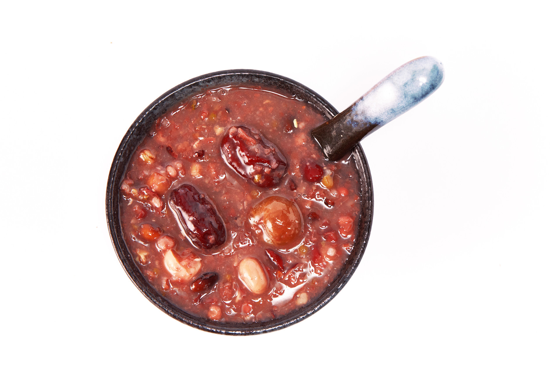 俯视图白底汤勺黑碗一碗腊八粥腊八节腊八粥八宝粥