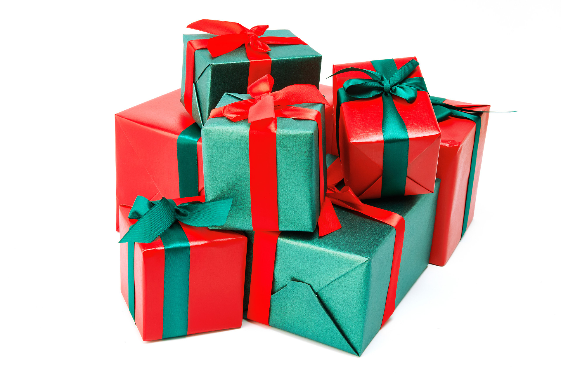 白底一堆礼盒绿色礼物盒礼品盒礼盒圣诞元素