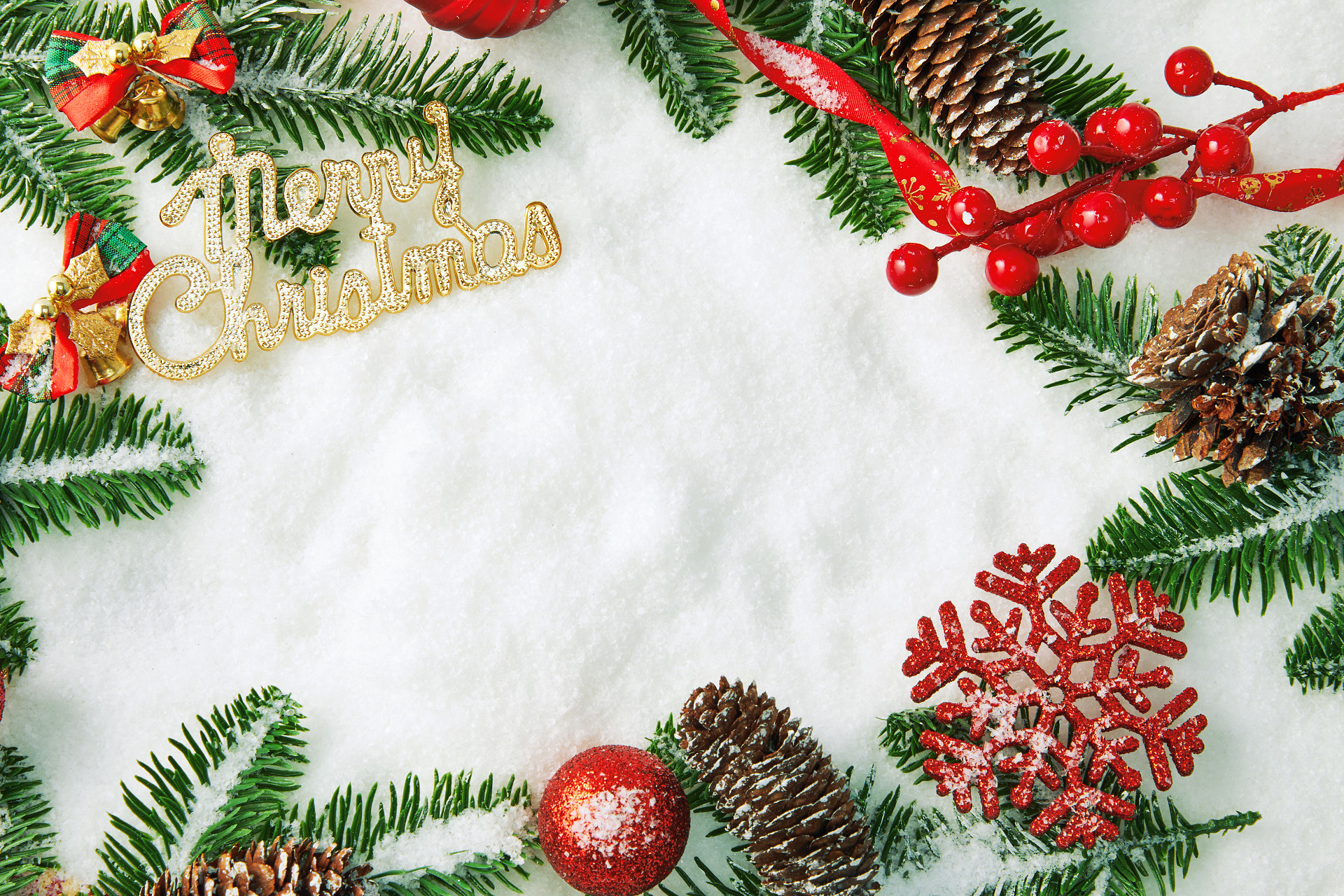 灰底圣诞边框雪花人造雪花绿叶红色装饰圣诞节圣诞元素