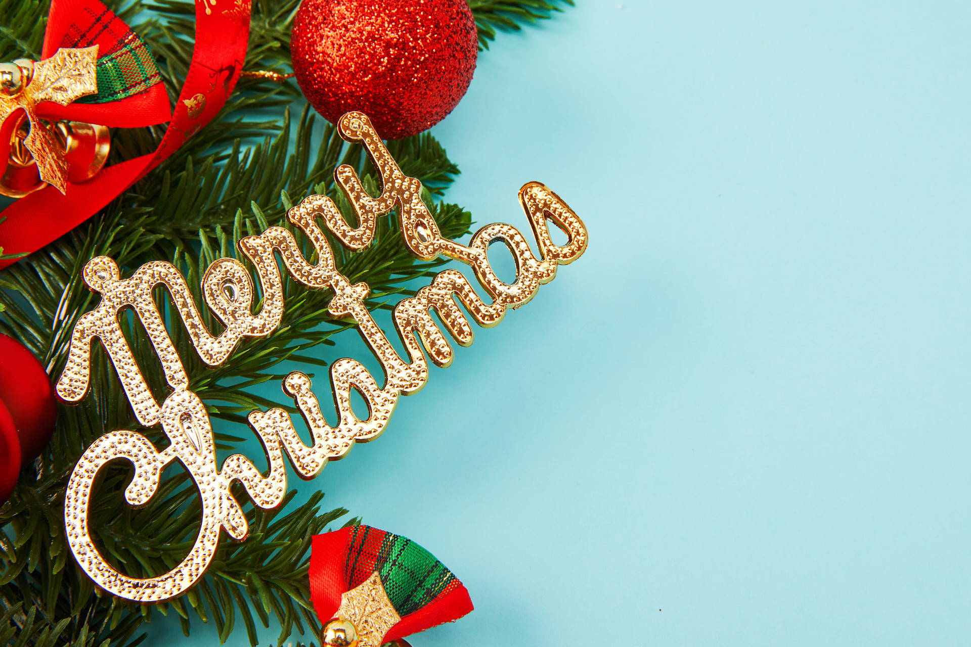 一侧元素蓝底星星铃铛丝带圣诞快乐圣诞节圣诞元素