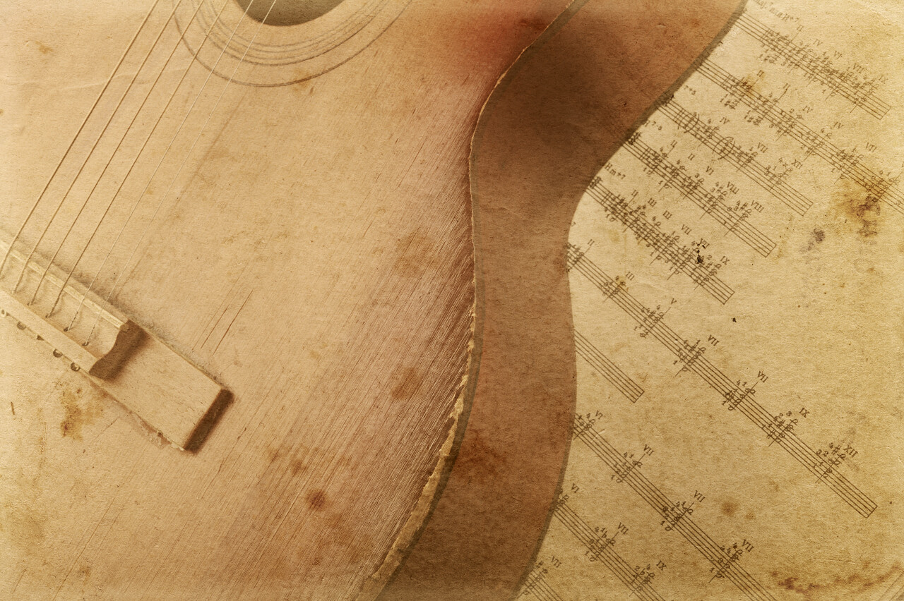 音乐怀旧复古曲谱背景吉他局部图片