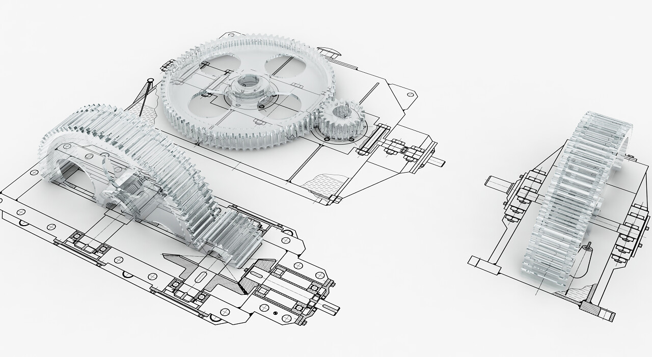 白底工业机械齿轮专业线条机械设计齿轮图纸创意合成图纸