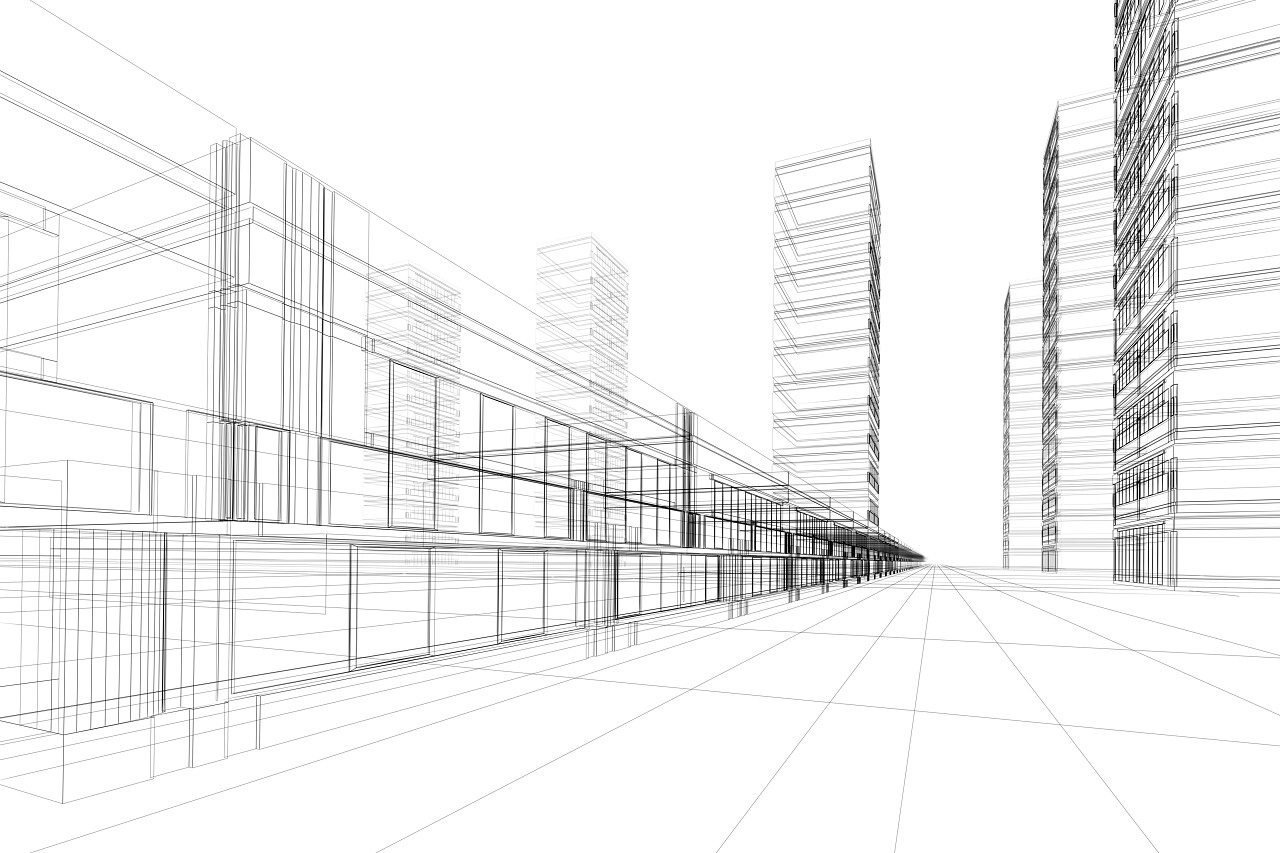 白底抽象黑线条现代城市建筑办公楼建筑与设计专业图纸