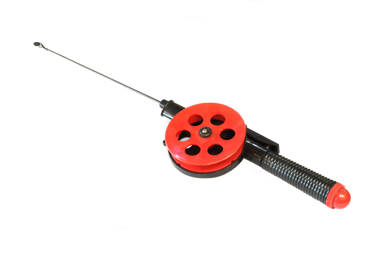 白底背景渔具钓鱼工具一个黑红色钓鱼竿