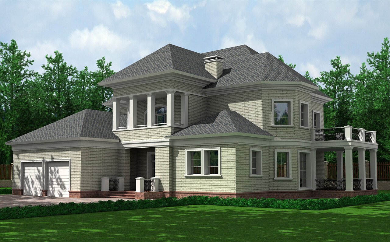 简约白天一栋两层建筑房屋别墅全景房地产别墅洋房