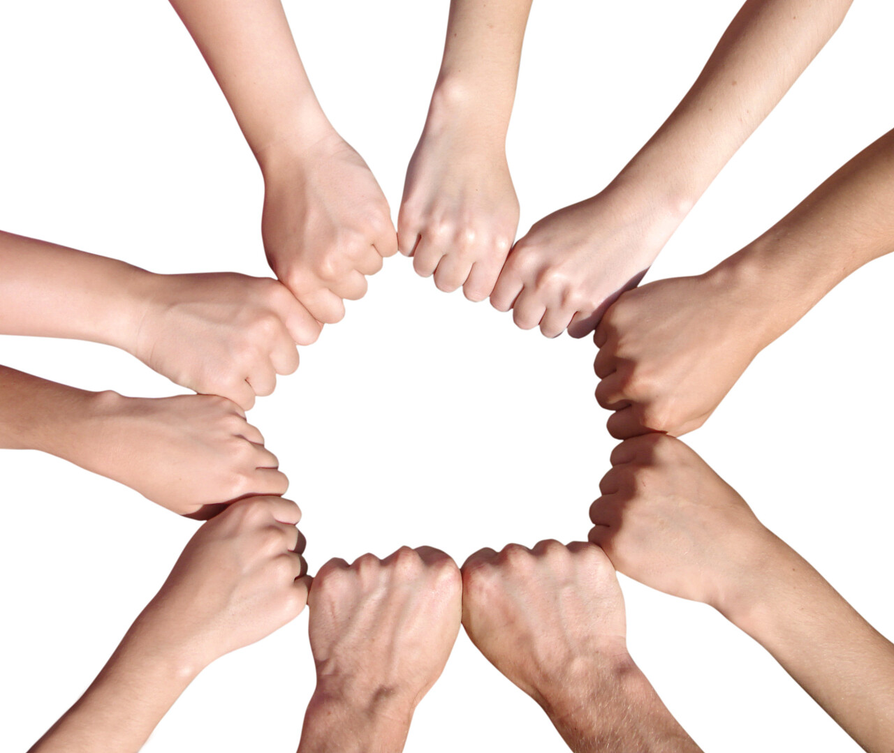 白底碰拳头十个拳头围成一圈手部特写加油鼓励合作概念图加油拳头团队加油团结拳头团结拳头团结手势激励