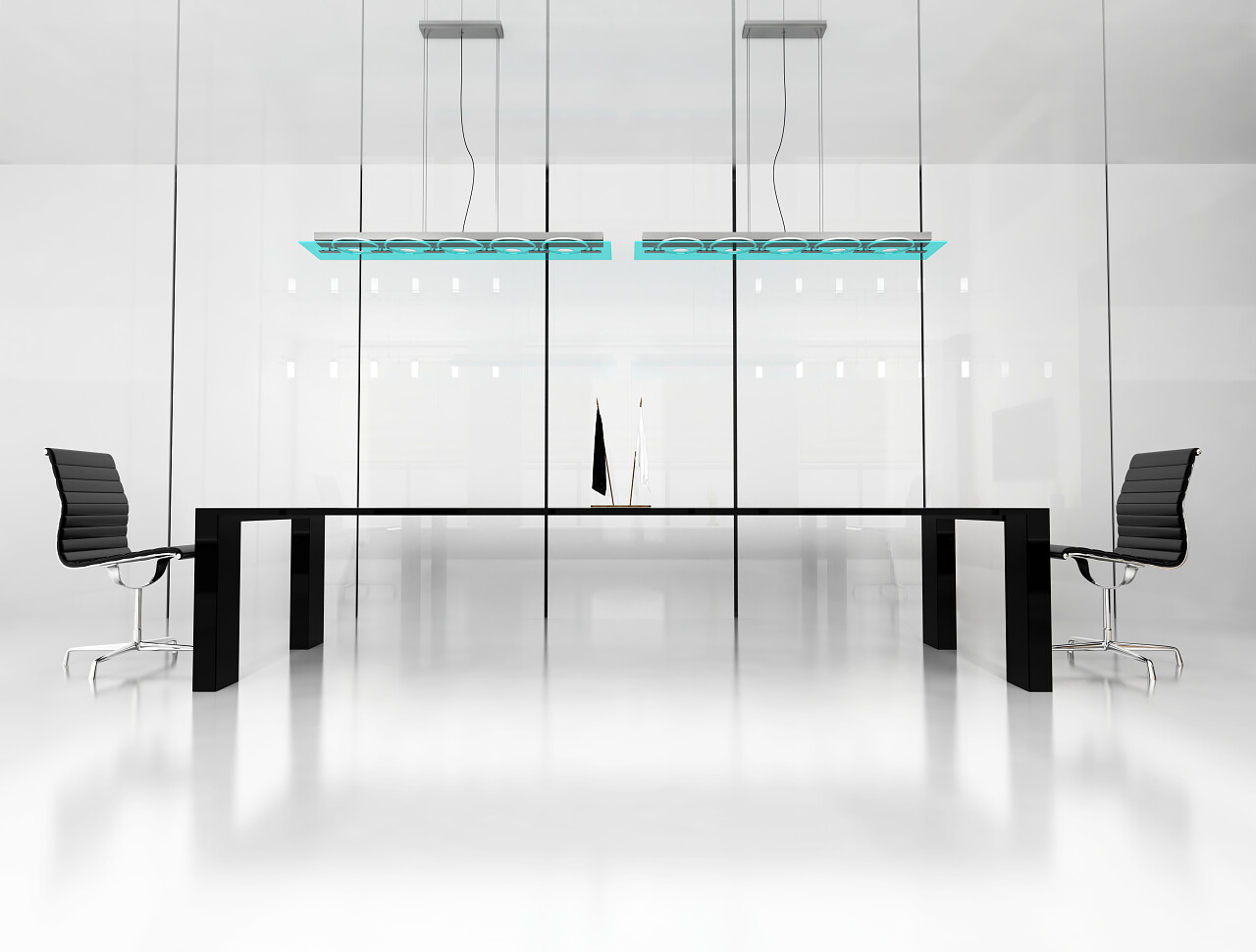 黑白商务时尚高端大气现代室内设计会议室室内会议桌椅