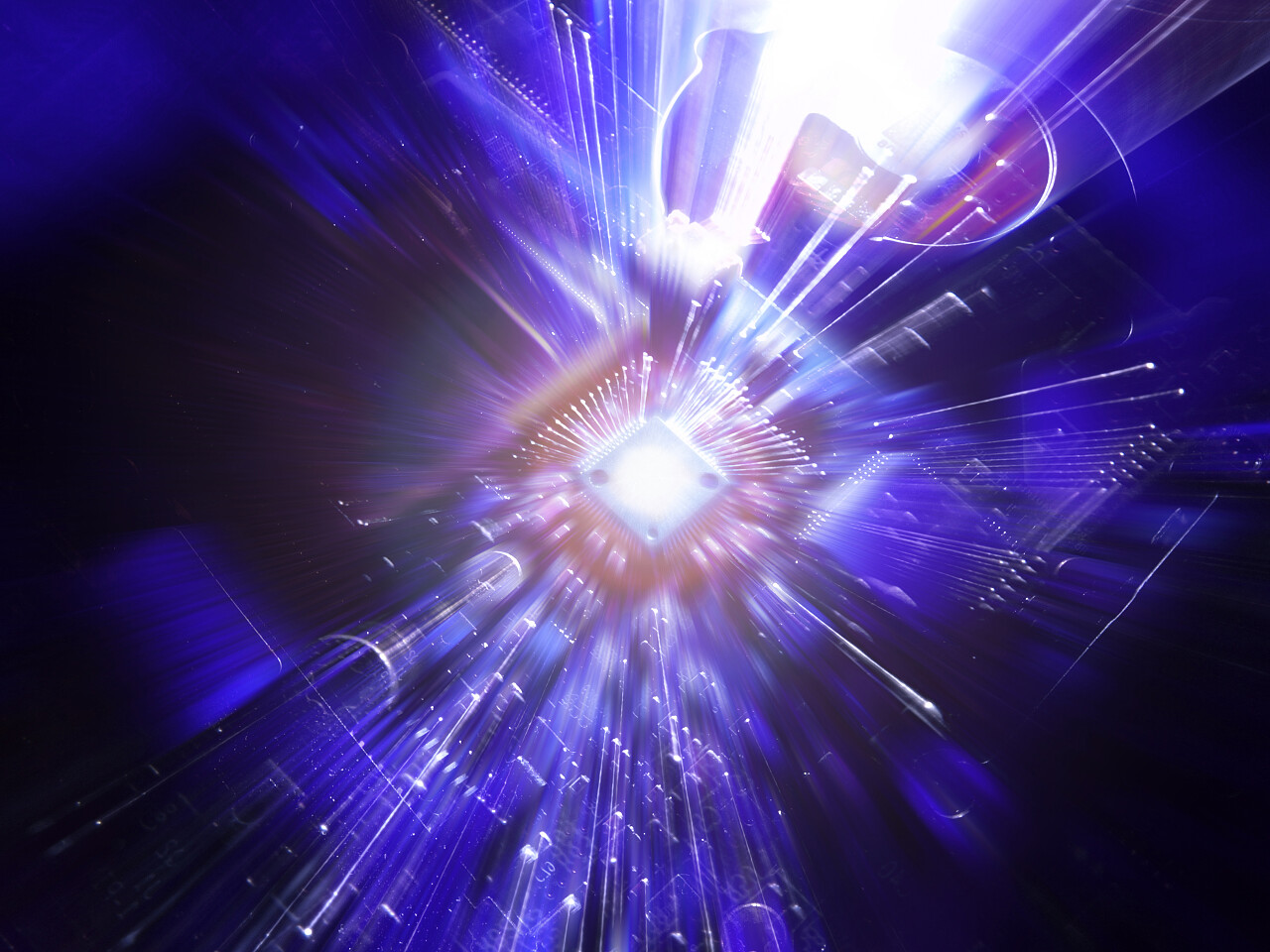 科技AI智能工程硬盘电路板上芯片光效炫酷背景图美好未来