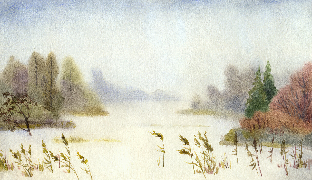 水彩水墨山水风景艺术画