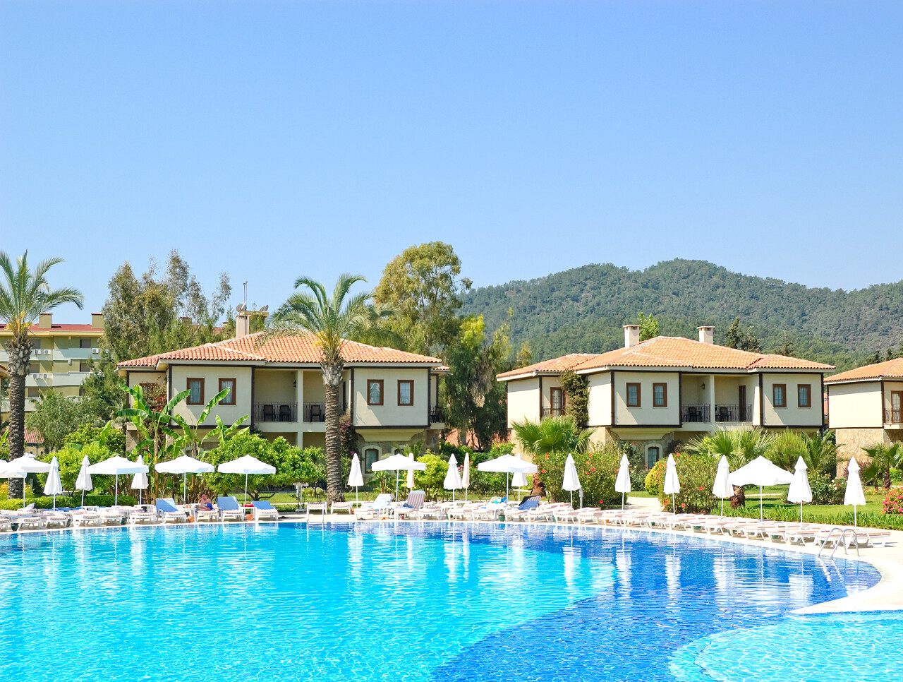 别墅旁的户外泳池建筑户外风景土耳其旅游房地产别墅洋房户外泳池