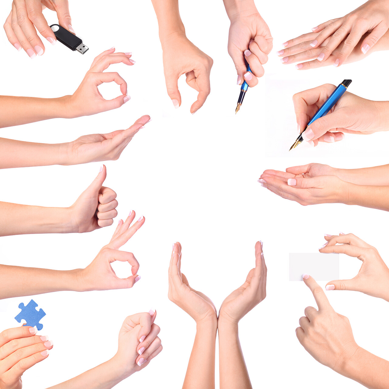 手势组合各种手势手拿钢笔手拿U盘办公手势