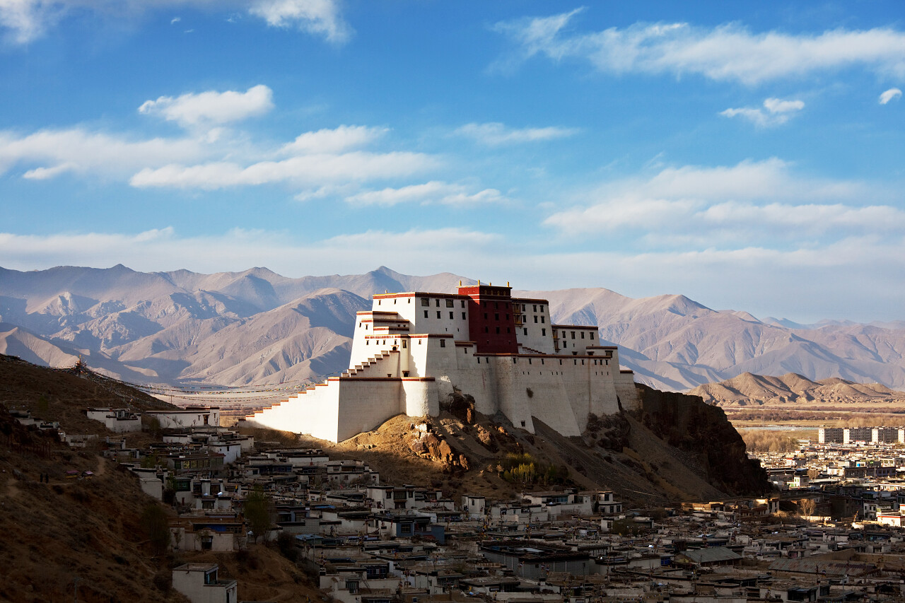 自然风景大山山峰连山山上建筑白房子西藏旅游风景图