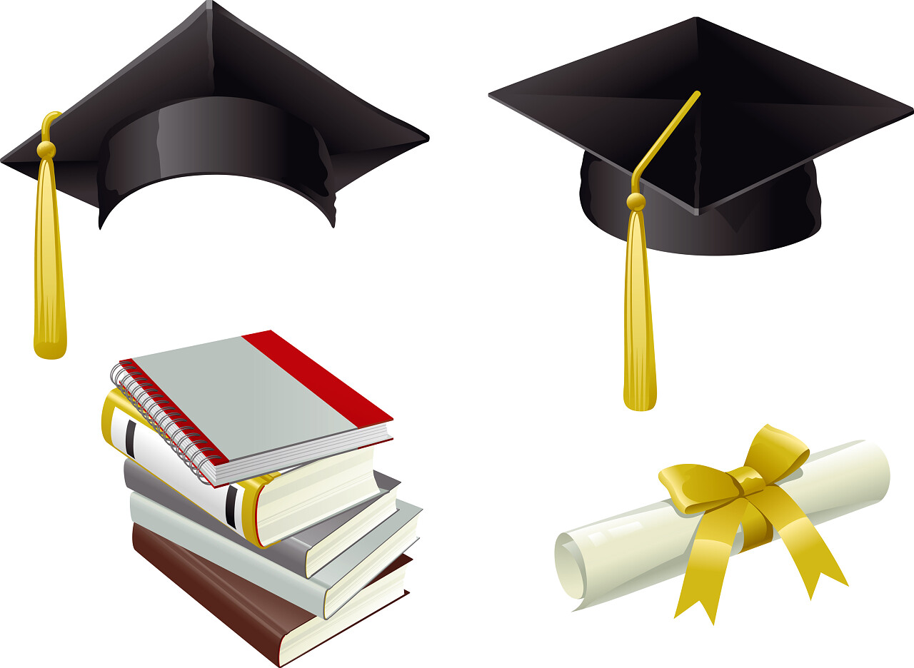 白底学士帽书本一摞书本奖状