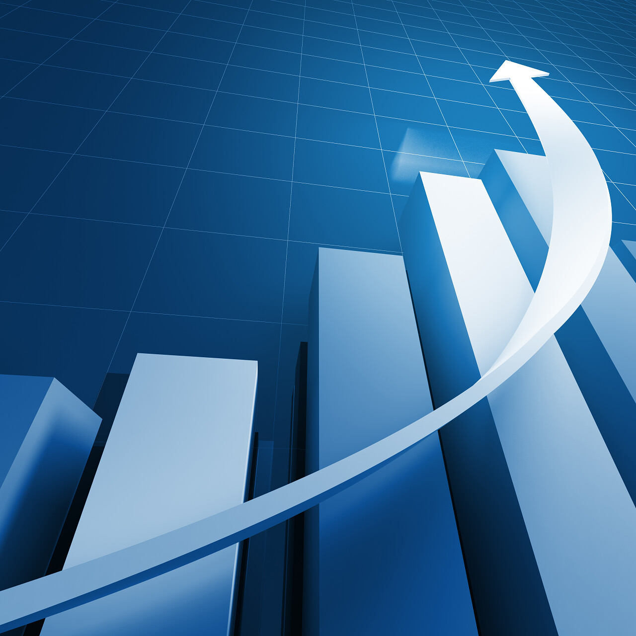 蓝色商务3d上升趋势的箭头提升箭头提升