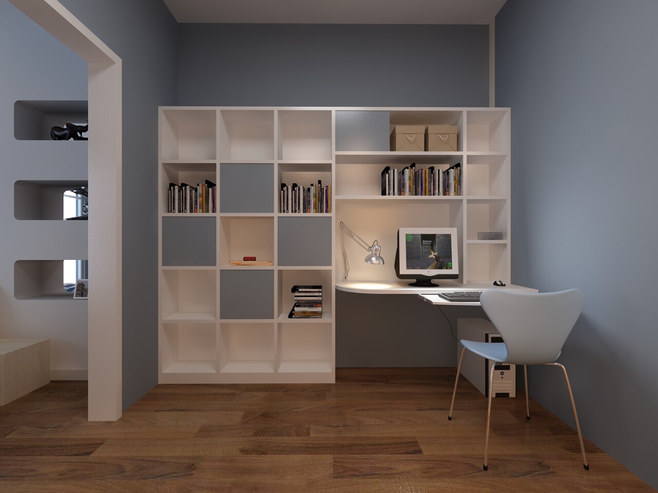 商务简约大气现代家居家居家装装修设计3d建模书桌室内设计