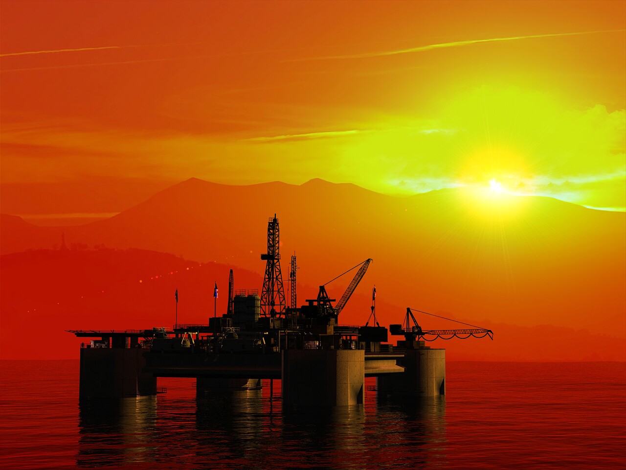 石油入海日出图海上平台