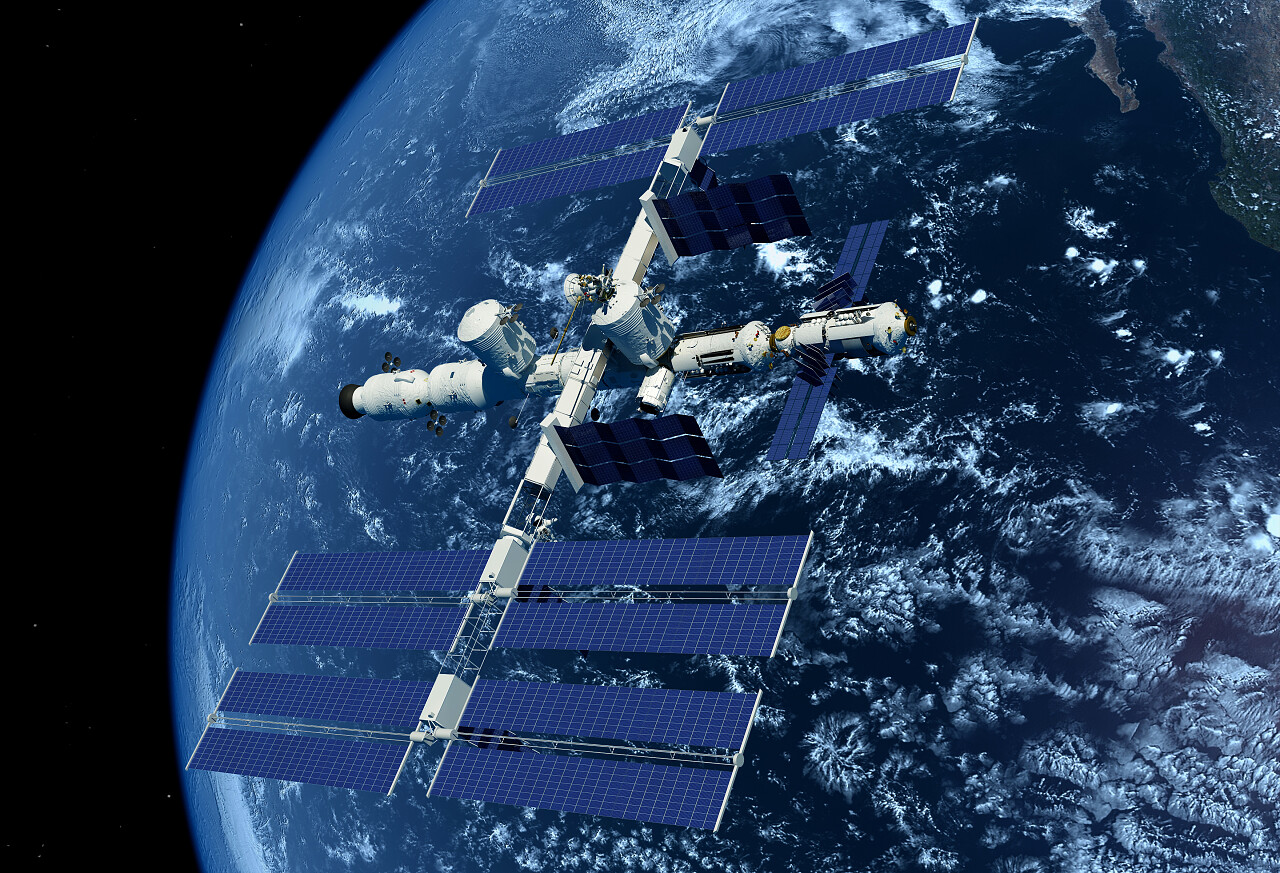 航天航空地球背景太空飞船在外层空间