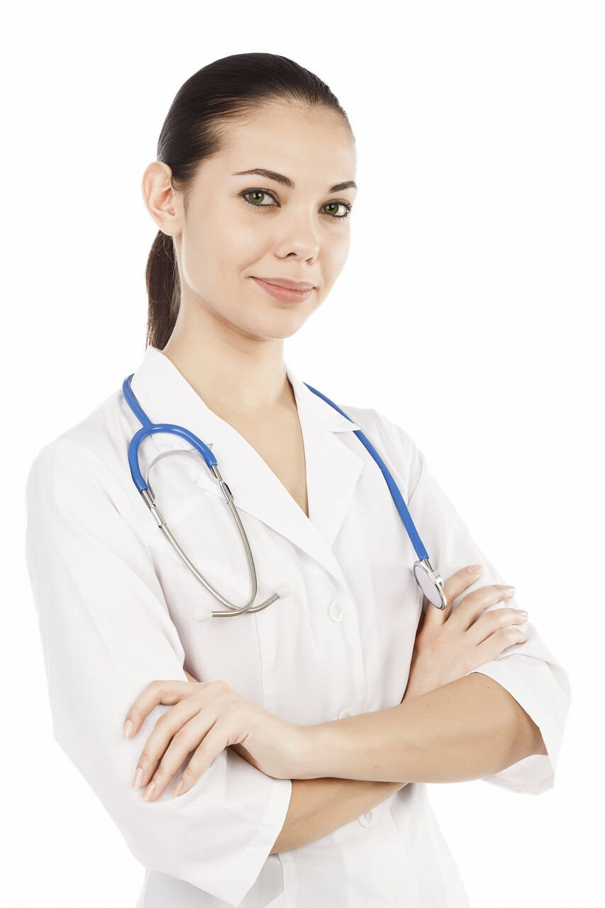 白底脖子上挎听诊器女医生肖像人物图片