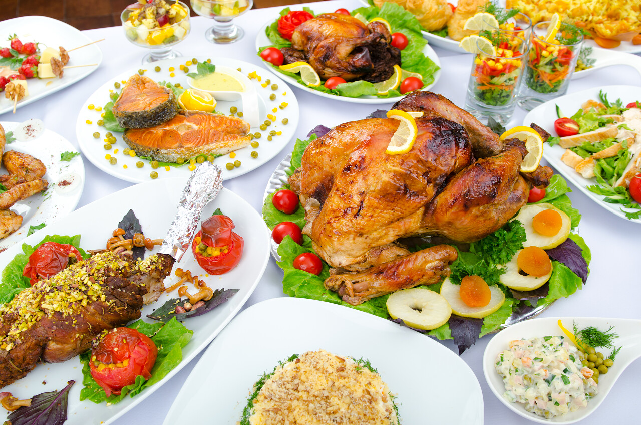 餐桌美食食物火鸡烤鸡鸡肉大餐