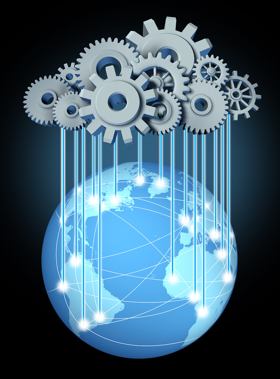 黑底地球齿轮信息线互联网云