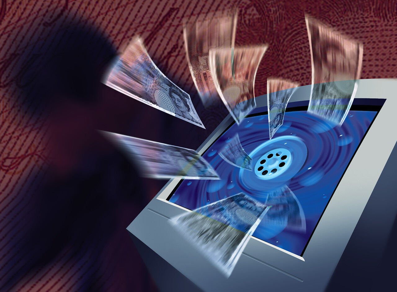 电脑屏幕飞入飞出钞票纸币钱