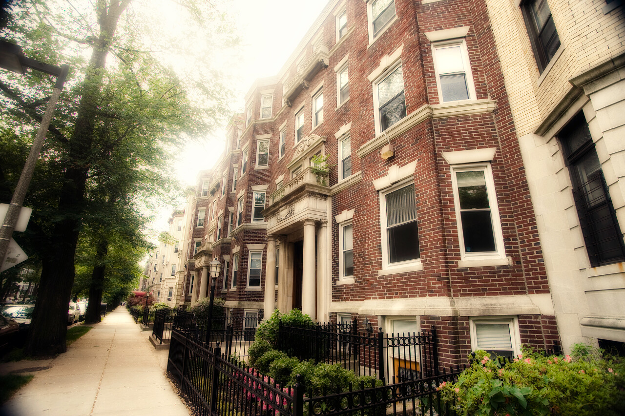 复古波士顿马萨诸塞州历史性住宅街岁月照片.