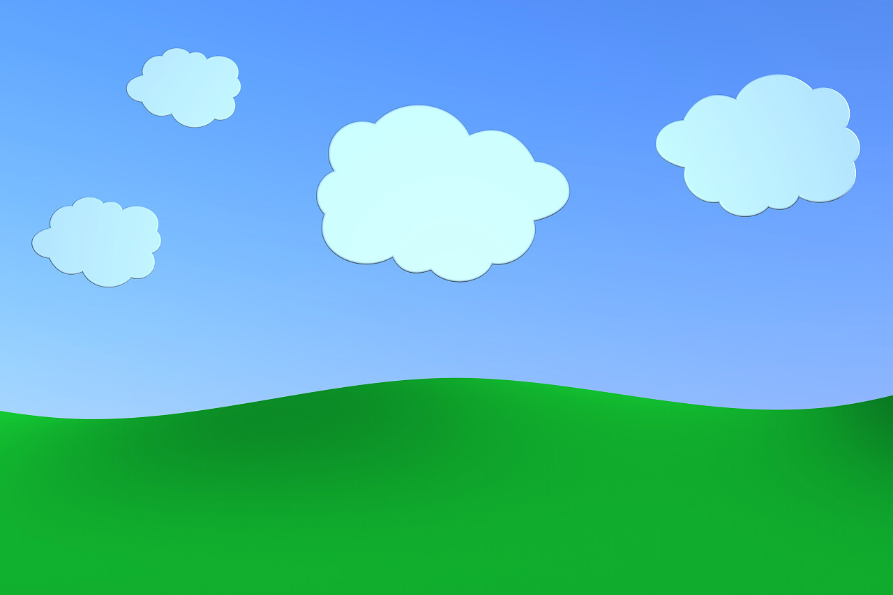 卡通风格青山蓝天云彩草地场景