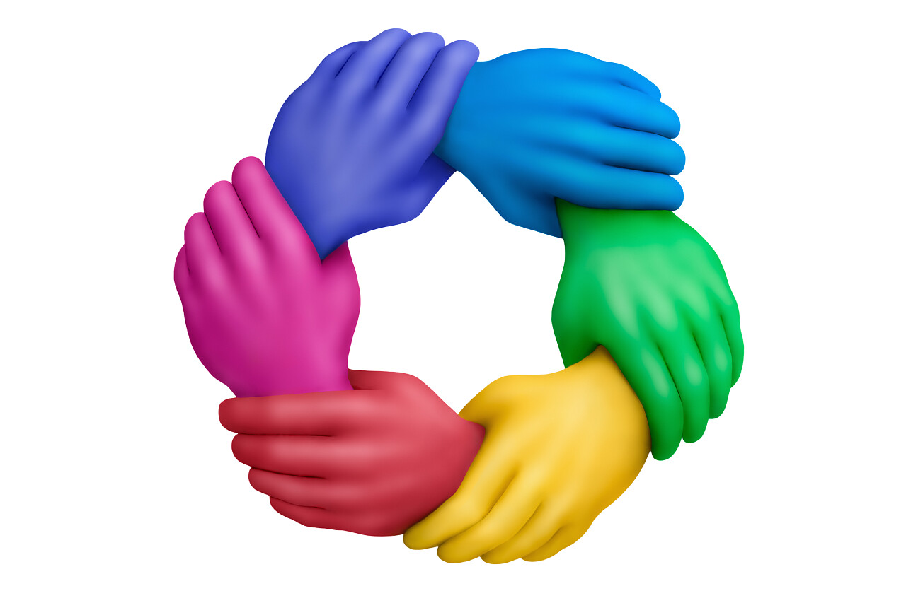 白底连接的彩色橡皮泥手