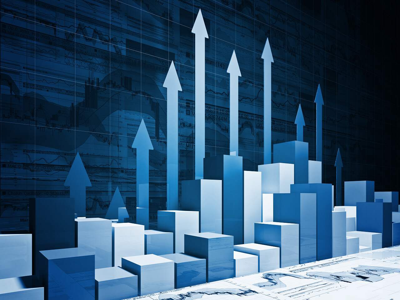 金融业务图表的精细 3d 图像指标提升