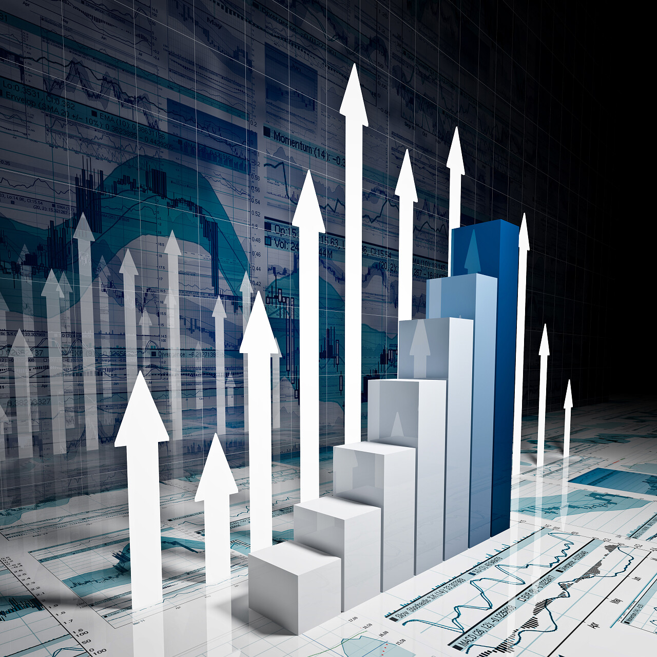 商业金融图表的精细3d图像指标提升提升箭头提升