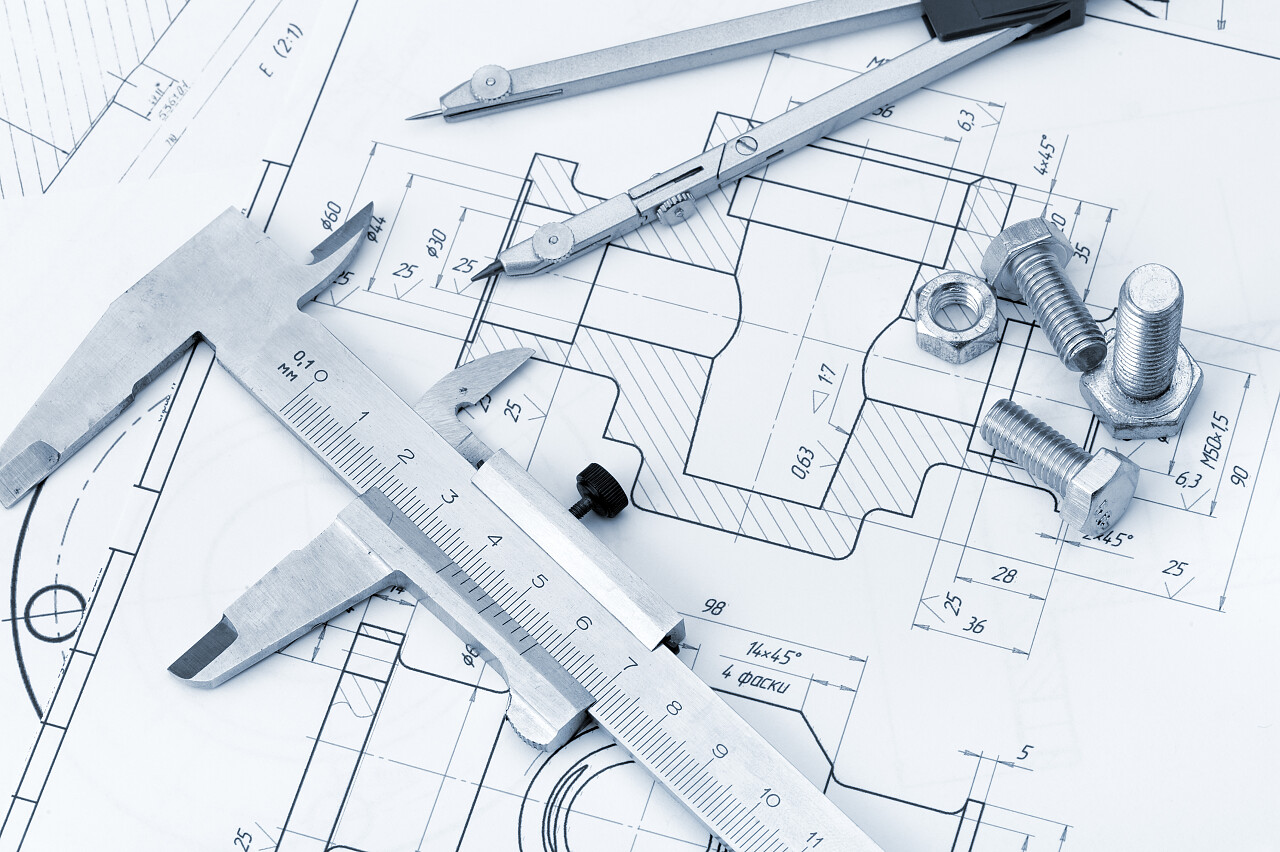 计划工业详细信息螺丝卡尺分隔线照片特写