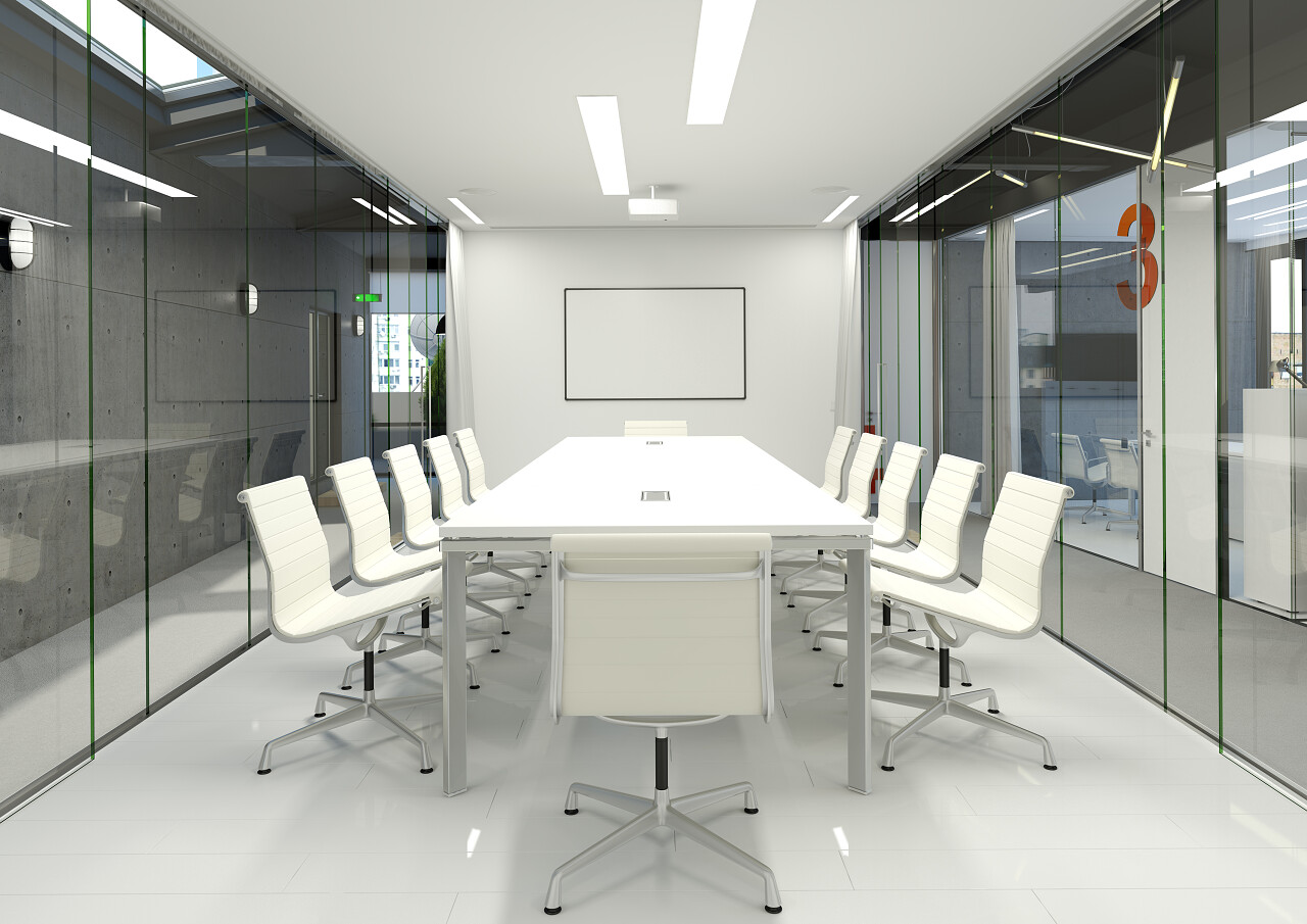 白色的会议室里办公空间