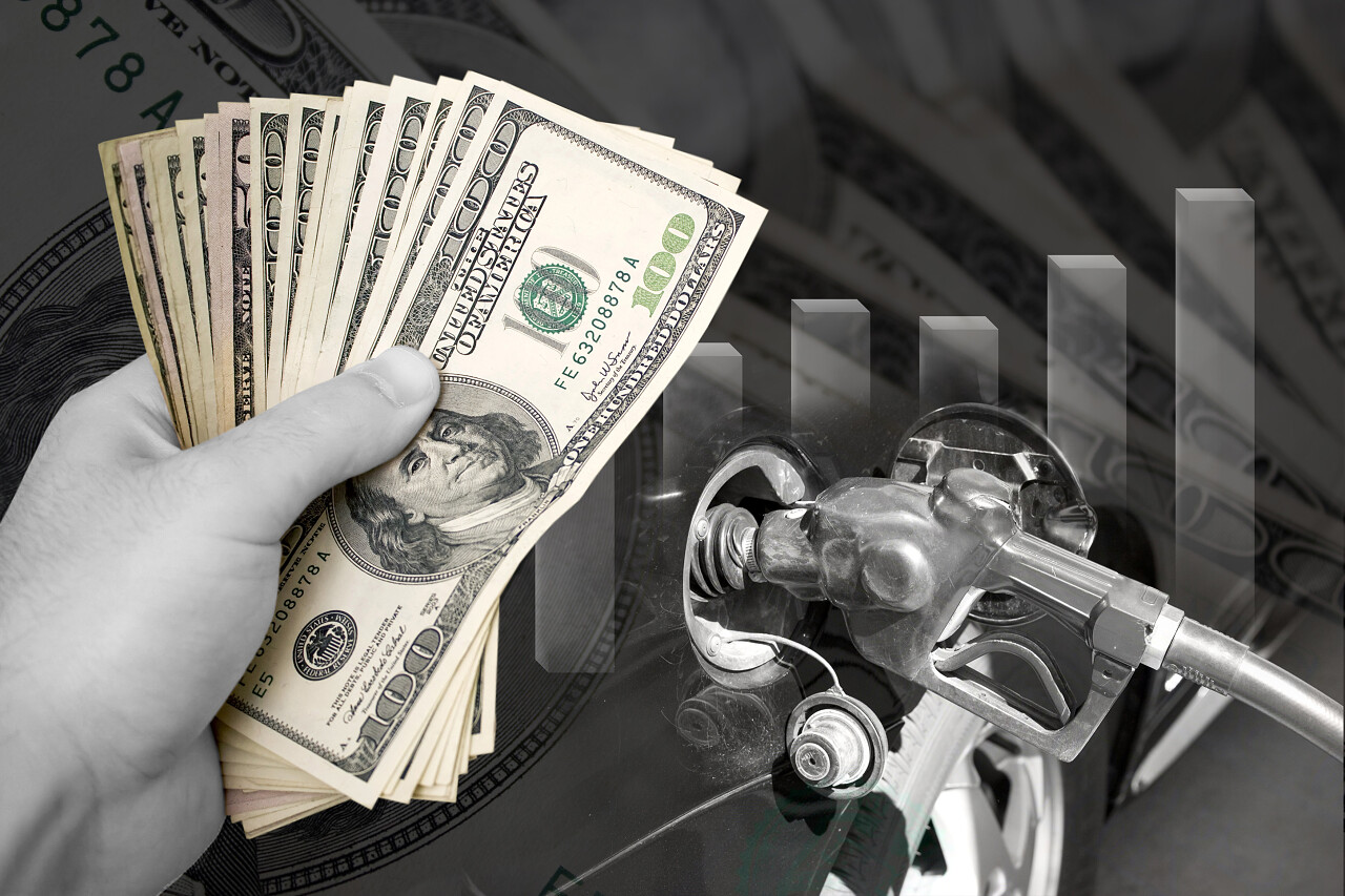 蒙太奇说明全世界越来越多的煤气和燃料价格