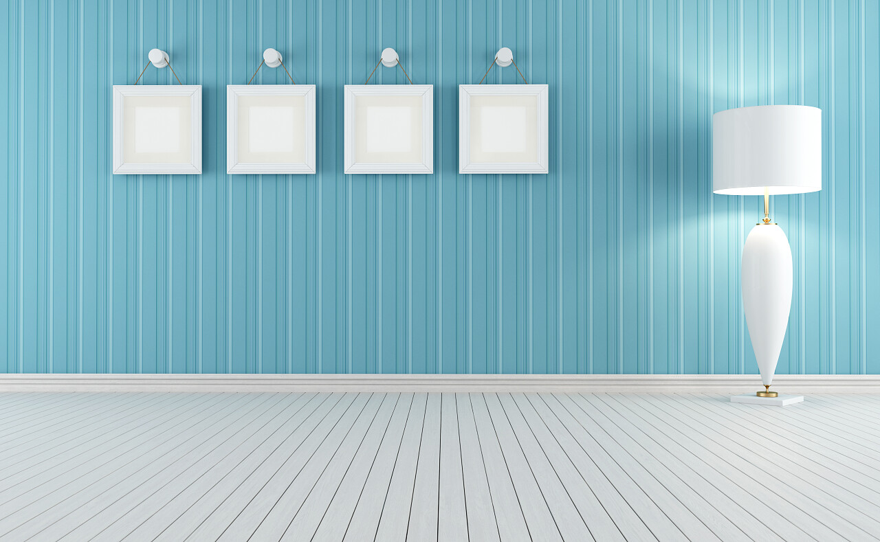 蓝色和白色复古室内灯与框架