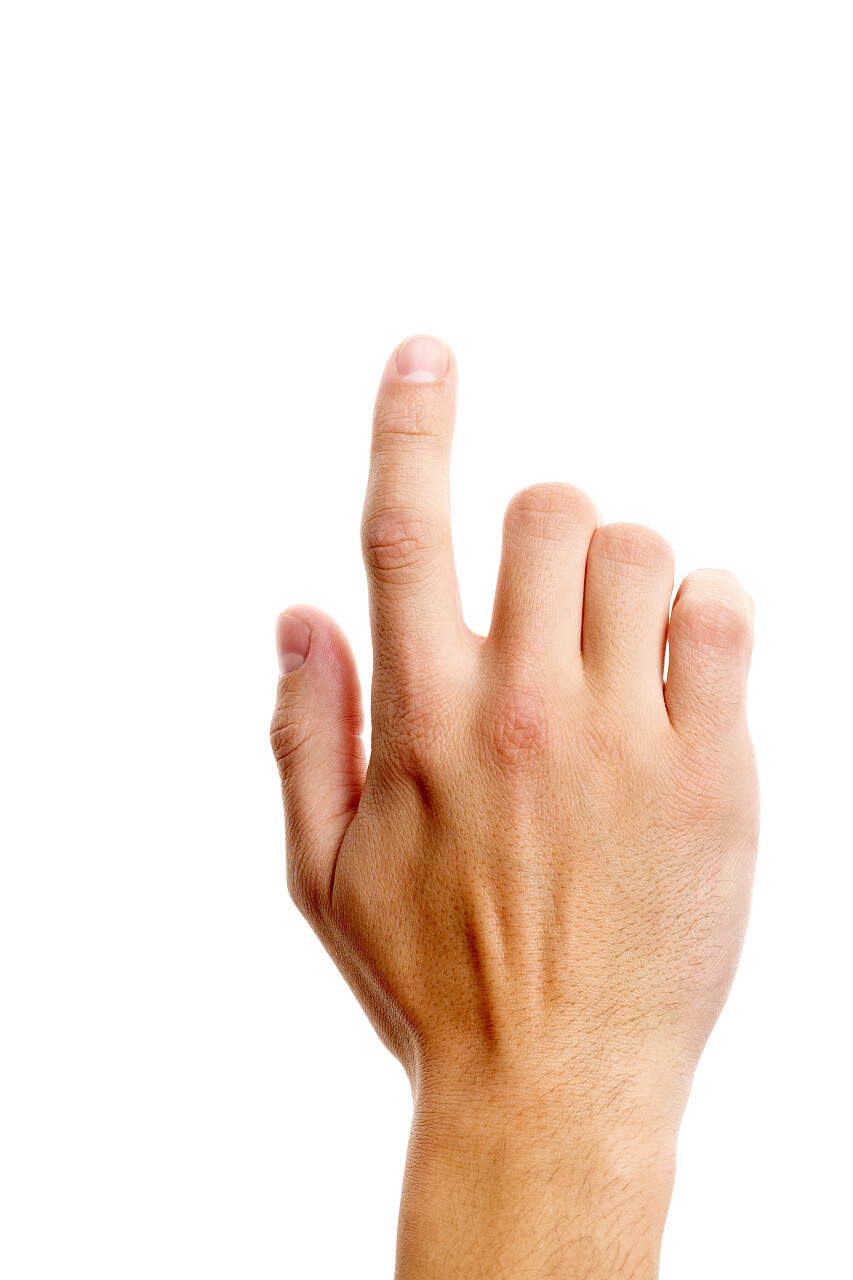 白色背景向上指的手男人的手点击手势