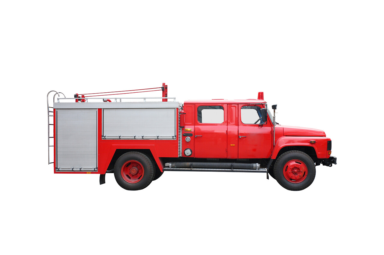 白色背景一辆红色消防车玩具模型