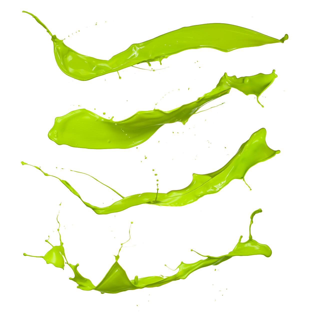 绿色环保涂料飞溅在白色背景上的集合