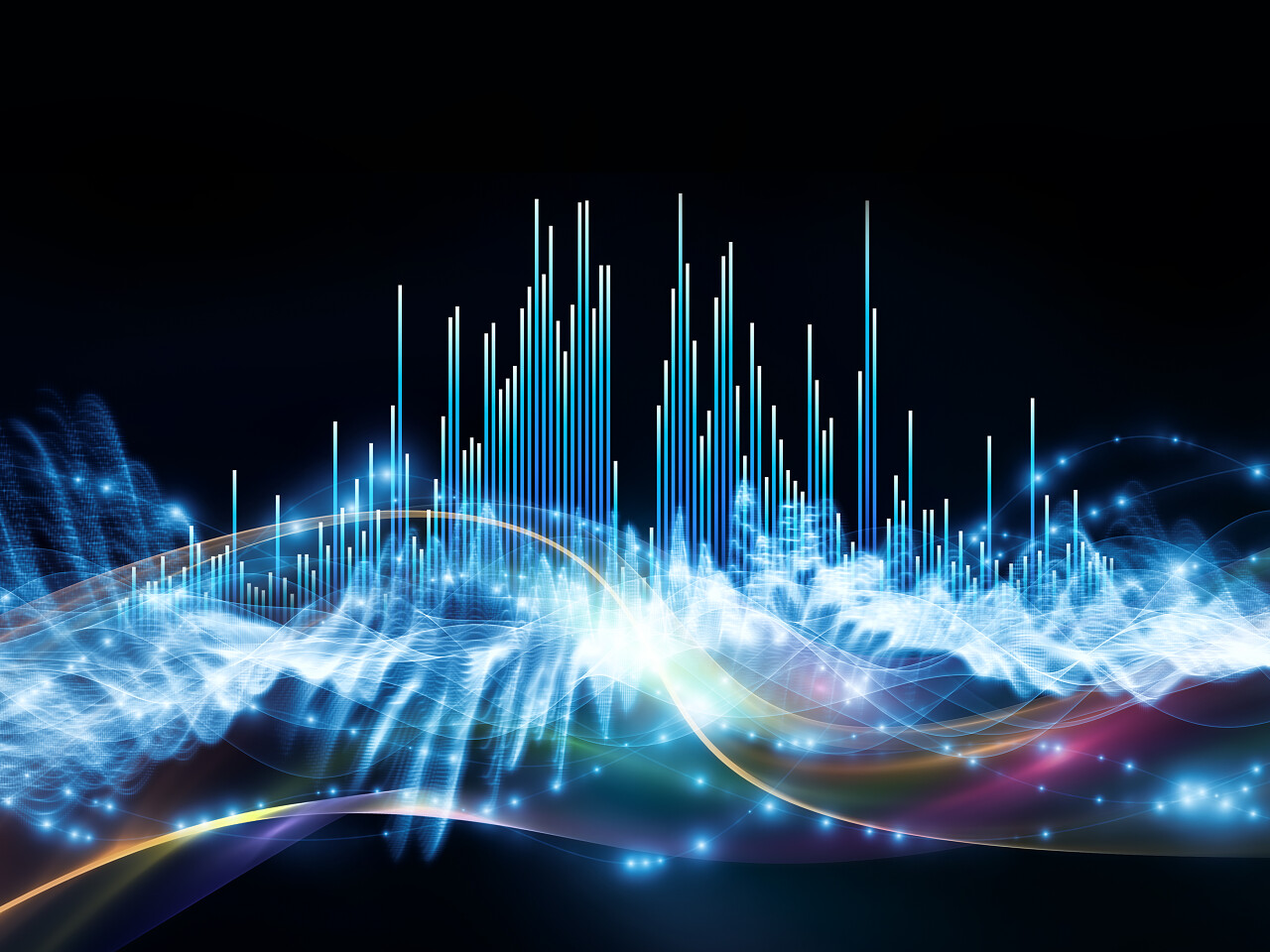 黑底跌宕起伏的灯效光效创意合成图