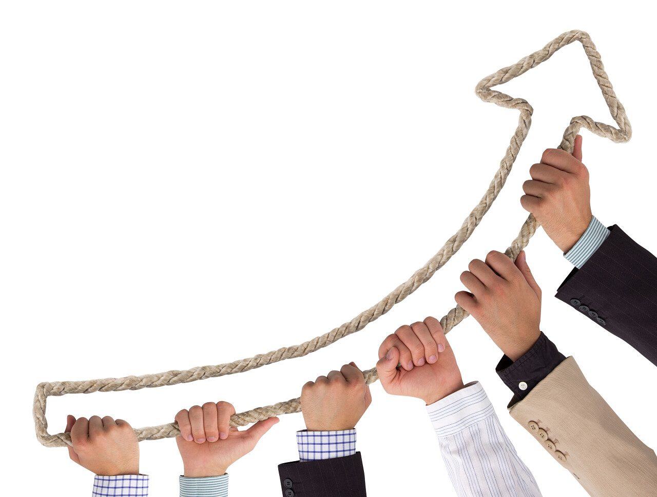 手拿绳子形成向上箭头团队协作团队合作激励提升箭头提升