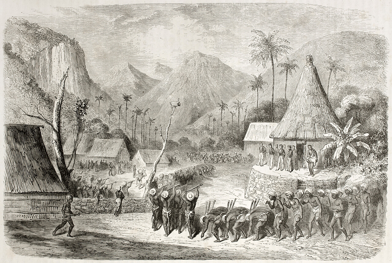 斐济群岛的战士舞蹈的旧图