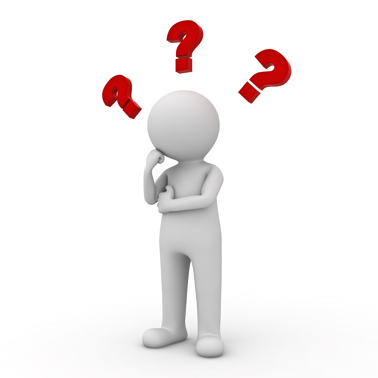 正在思考的立体人带头顶有红色问号思维选择困难症思考小人糊涂