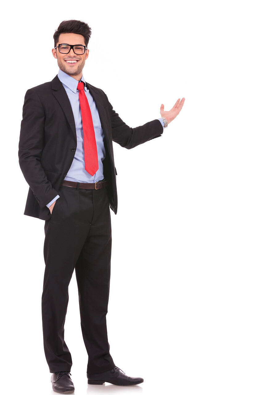 白底商务男性伸手介绍展示