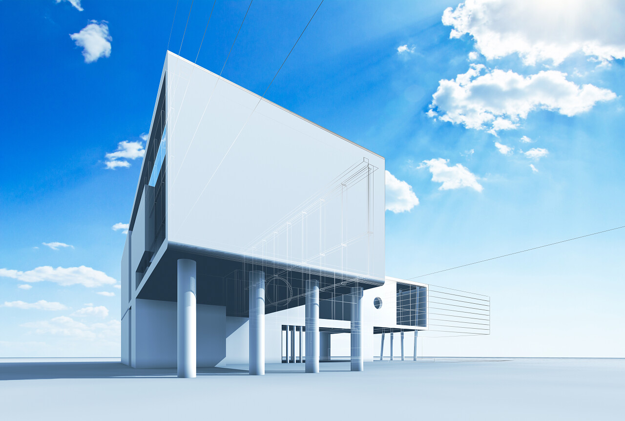 蓝天白云下一栋楼房现代化建筑