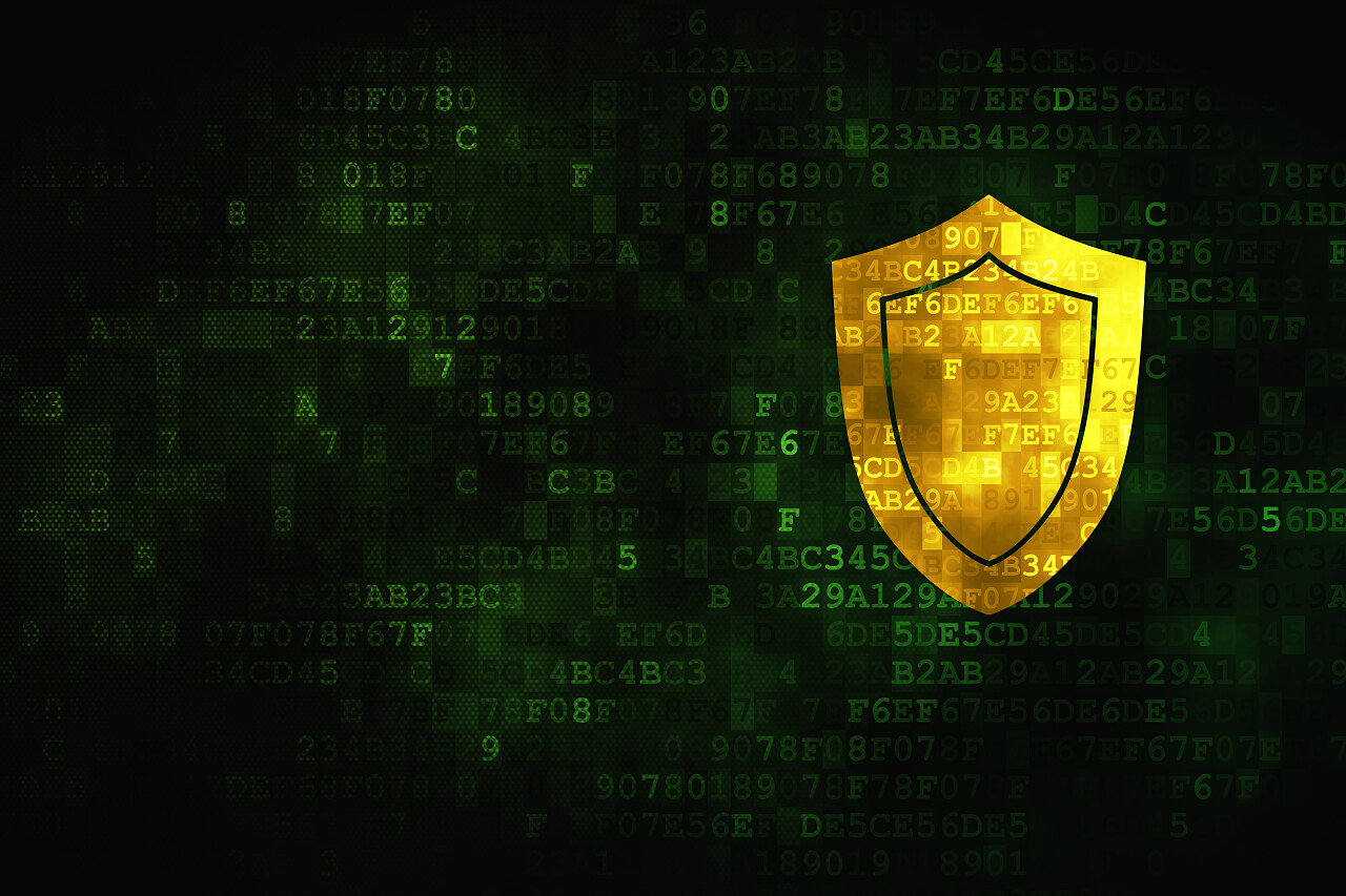 隐私权的概念在数字的背景下空复制粘贴应用卡文本广告三维渲染的像素化盾牌图标315消费者权益日