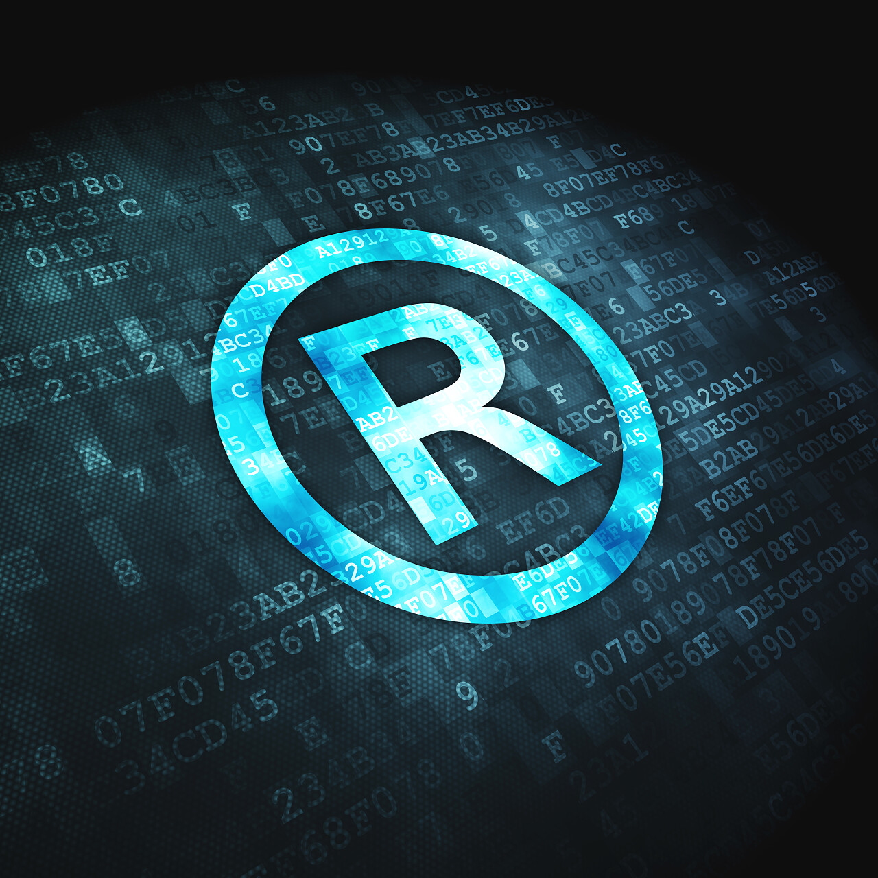 法律概念上数字的背景三维渲染的像素化注册的图标