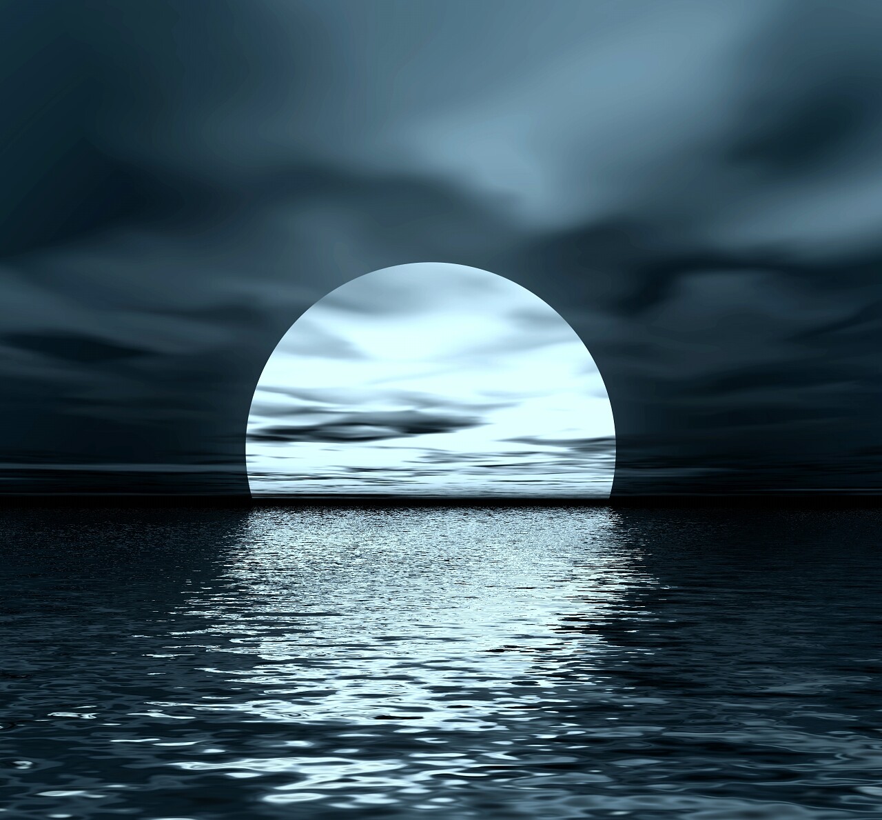 抽象夜景月亮和海