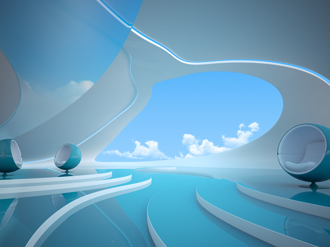 未来的内部抽象商业背景蓝色的实验室科幻小说的实验室商务会议会议室