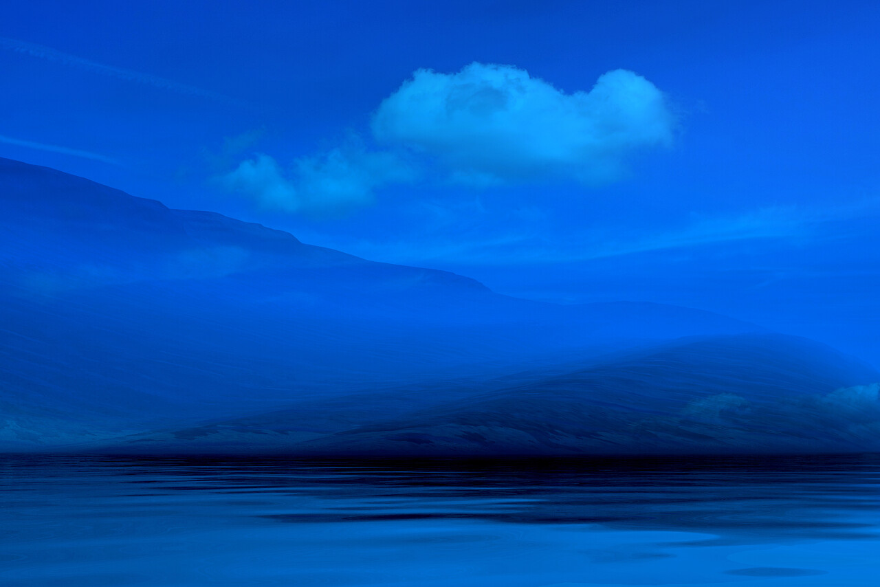 朦胧的夜晚3d图形蓝色海洋景观