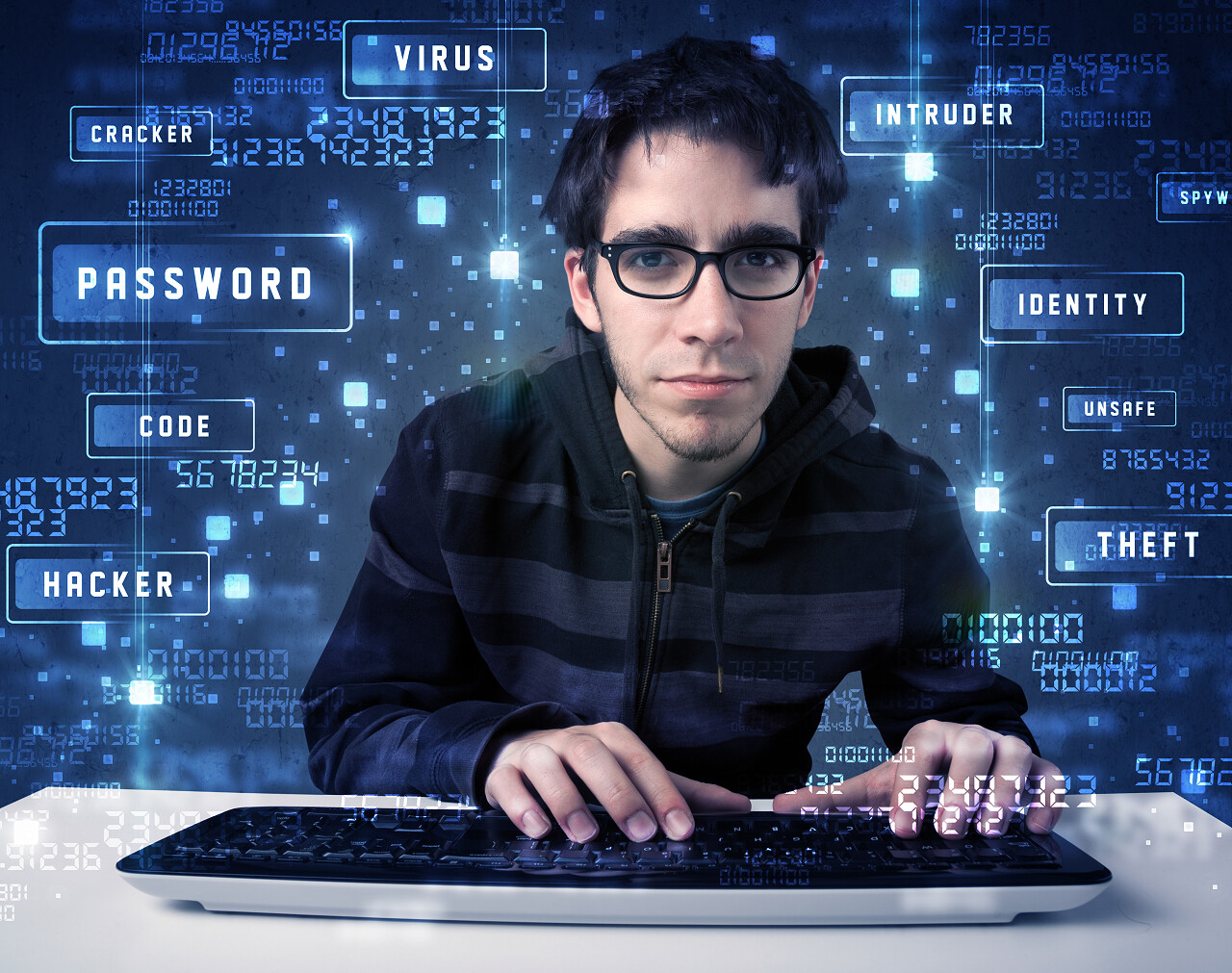 黑客编程的技术环境的网络图标和符号