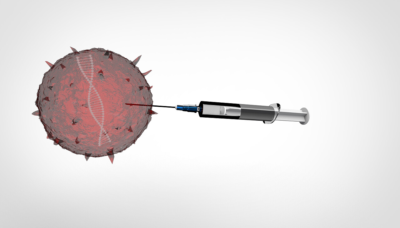 病毒和注射器白色背景